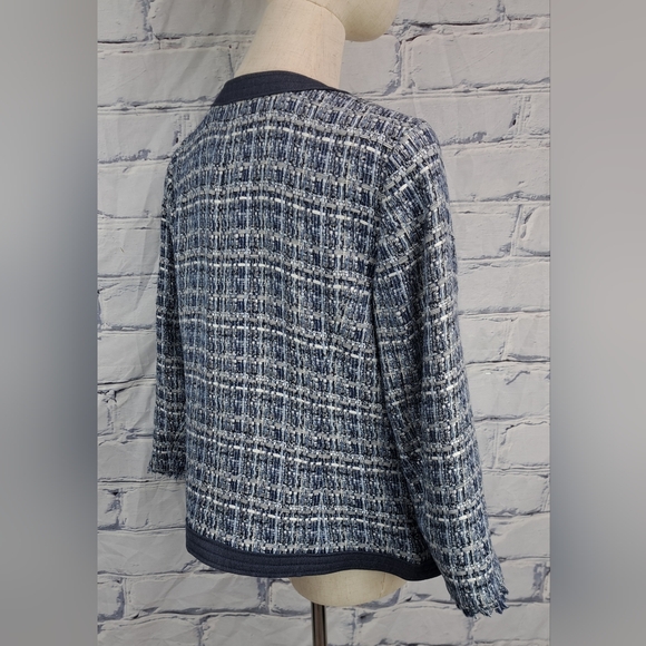 Robert Talbott Petite Women's Tweed Jacket Chambray Trim Blazer Navy Size 12P - Picture 5 of 16
